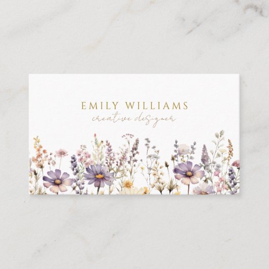Paarse Wildflowers Floral Visitekaartje (Voorkant)