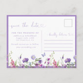Paarse Wildflowers Save The Date Wedding Briefkaar Briefkaart (Achterkant)