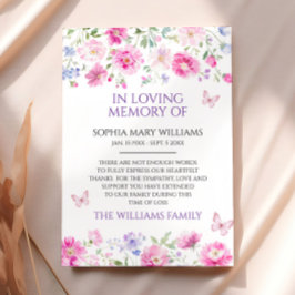 Paarse Wildflowers Sympathy Memory Dank je wel kaa Bedankkaart