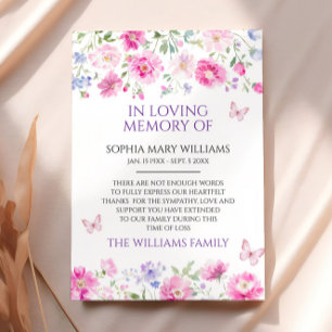 Paarse Wildflowers Sympathy Memory Dank je wel kaa Bedankkaart