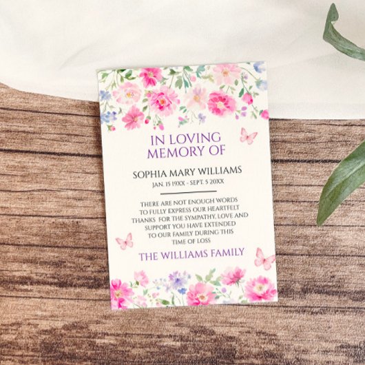 Paarse Wildflowers Sympathy Memory Dank je wel kaa Bedankkaart