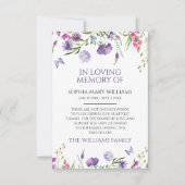 Paarse Wildflowers Sympathy Memory Dank je wel kaa Bedankkaart (Voorkant)