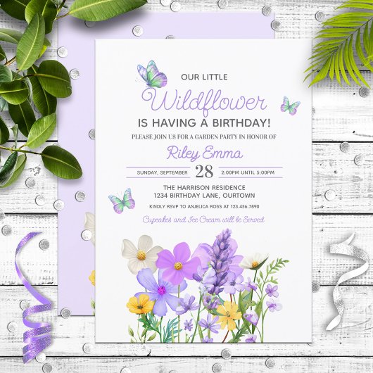 Paarse Wildflowers Theme Girl's Birthday Kaart
