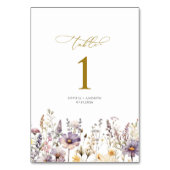 Paarse Wildflowers Trouwtafelnummers Kaart (Achterkant)