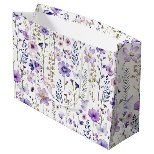 Paarse Wildflowers Verjaardag Botanische Gift Bag Groot Cadeauzakje (Achterkant Gekanteld)