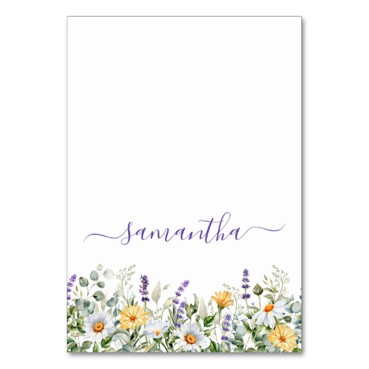 Paarse Wildflowers Waterverf Border Place Card Kaart (Voorkant)
