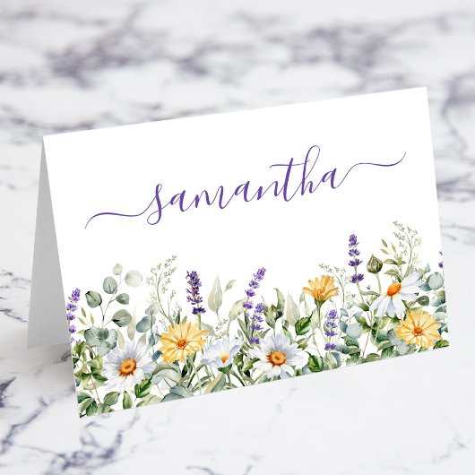 Paarse Wildflowers Waterverf Border Place Card Kaart