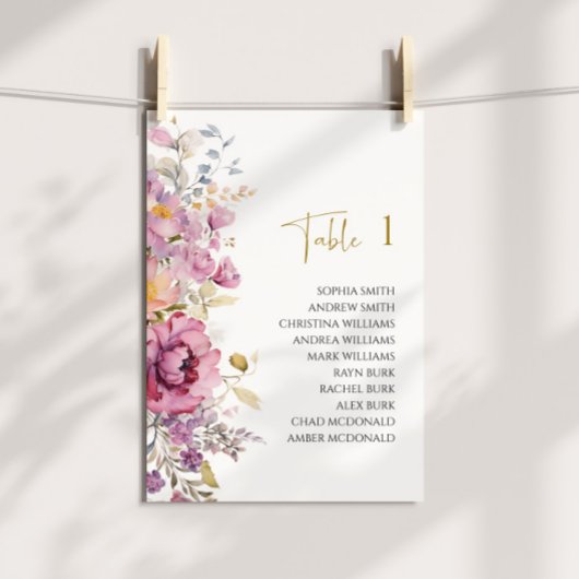 Paarse Wildflowers Wedding Seating Chart Kaart