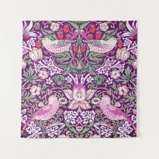 Paarse William Morris Strawberry Thief Wandkleed (Voorkant)
