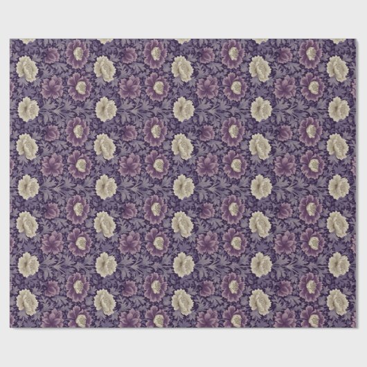 Paarse William Morris Style Floral Cadeaupapier (Vlak)