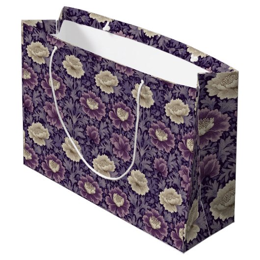 Paarse William Morris Style Floral Groot Cadeauzakje (Achterkant Gekanteld)