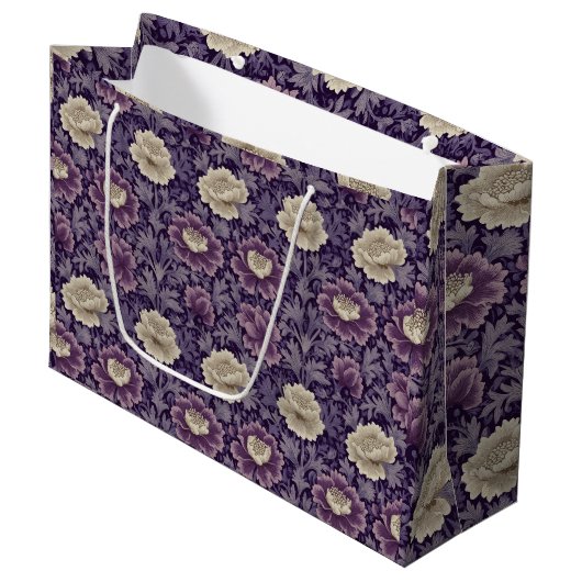 Paarse William Morris Style Floral Groot Cadeauzakje (Voorkant Gekanteld)