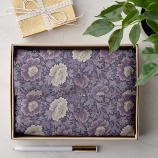 Paarse William Morris Style Floral Tissuepapier (Geschenk)