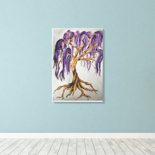 Paarse Willow Tree Canvas Print (Insitu (Houten vloer))