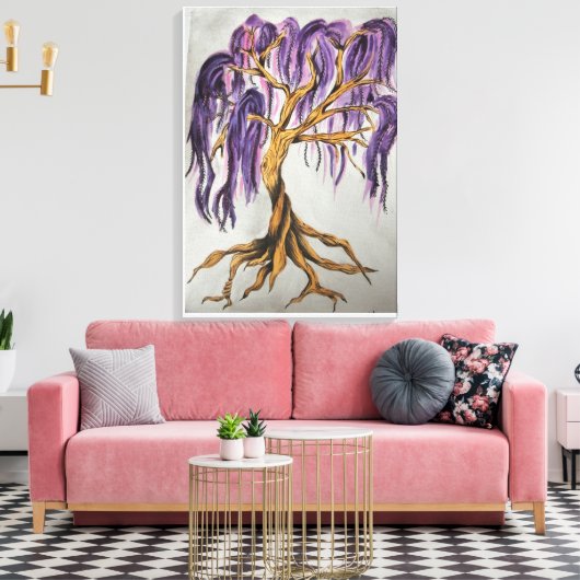 Paarse Willow Tree Canvas Print (Insitu (Woonkamer))