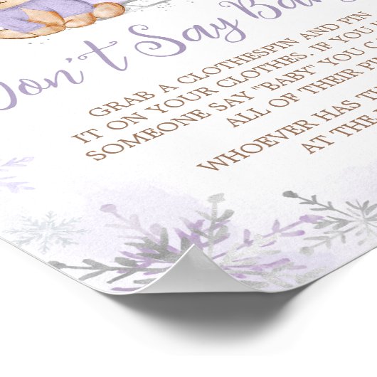 Paarse Winter Beer Baby shower zeg niet Baby Poster (Hoek)