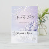Paarse Winter Bos Sneeuw Lichten Bewaar De Datum Save The Date (Staand voorkant)