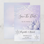 Paarse Winter Bos Sneeuw Lichten Bewaar De Datum Save The Date (Voorkant / Achterkant)