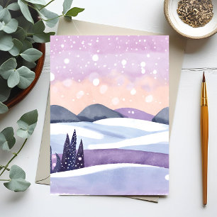 Paarse Winter Heuvels Aquarel Feestdagenkaart