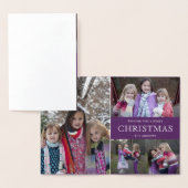 Paarse Winter Kerst Foto Collage Folie Kaarten (Display)