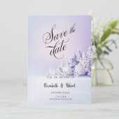 Paarse Winter Landschap Bos Save The Date (Staand voorkant)