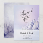 Paarse Winter Landschap Bos Save The Date (Voorkant / Achterkant)