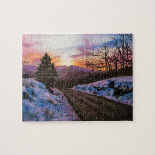 Paarse Winter Sneeuw Landschap Puzzel Legpuzzel