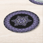 Paarse Winter Snowflake Lace Edge Ronde Kartonnen Onderzetter (Gebogen)