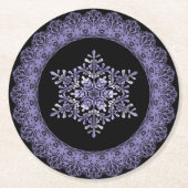 Paarse Winter Snowflake Lace Edge Ronde Kartonnen Onderzetter (Voorkant)