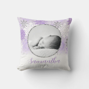 Paarse Winter Snowflake Persoonlijke Baby foto Kussen