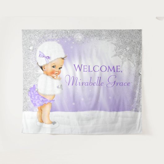 Paarse Winter Wonderland Baby Shower Achtergrond Wandkleed (Voorkant (horizontaal))