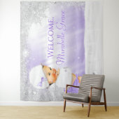 Paarse Winter Wonderland Baby Shower Achtergrond Wandkleed (In situ)