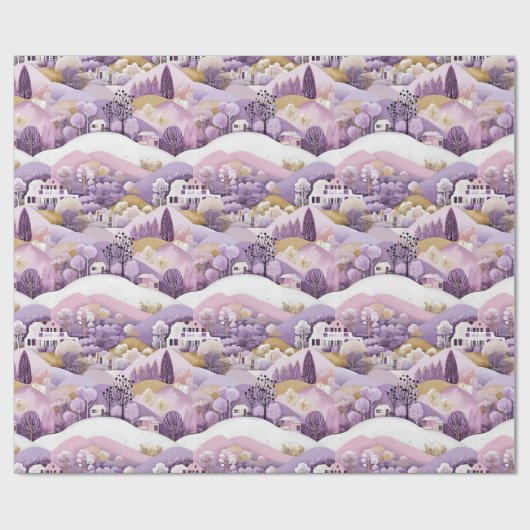 Paarse Winter Wonderland Cadeaupapier (Vlak)