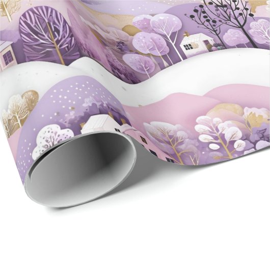 Paarse Winter Wonderland Cadeaupapier (Rol Hoek)