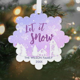 Paarse Winter Wonderland Laat het Sneeuwen Vakanti Ornament Kaart