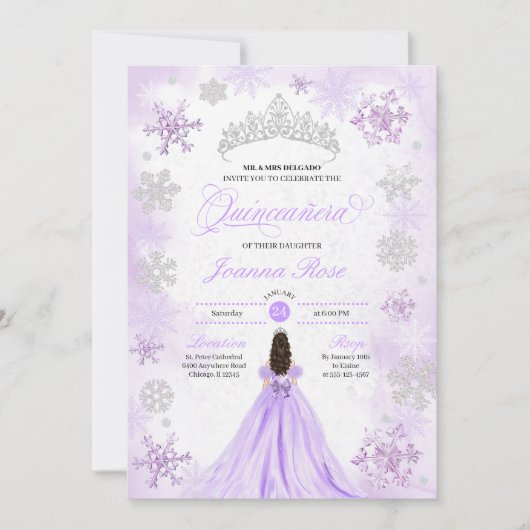 Paarse Winter Wonderland Sneeuwvlok Quinceanera Kaart (Voorkant)