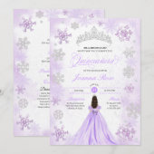 Paarse Winter Wonderland Sneeuwvlok Quinceanera Kaart (Voorkant / Achterkant)