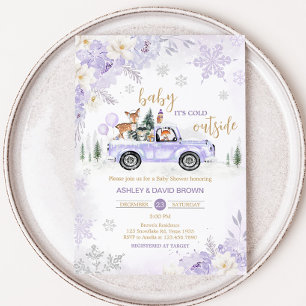 Paarse Winter Woodland Baby shower Kaart