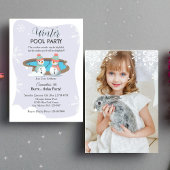 Paarse Winter Zwembad Verjaardagsfeestfoto Kaart