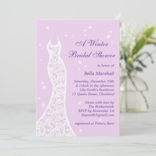  Paarse Winterbridal — Uitnodiging (Staand voorkant)