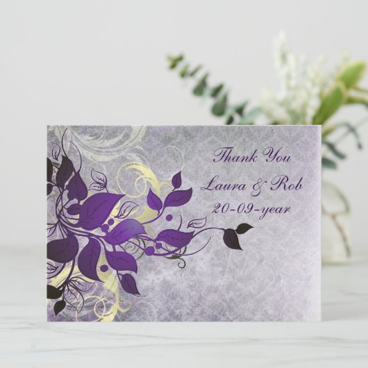 paarse winterbruiloft Hartelijk dank Kaart (Staand voorkant)