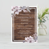 Paarse WinterFloral Rustic Engagement Party Kaart (Staand voorkant)