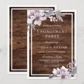 Paarse WinterFloral Rustic Engagement Party Kaart (Voorkant / Achterkant)