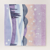 Paarse Winterheuvels Aquarel Legpuzzel (Horizontaal)