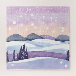 Paarse Winterheuvels Aquarel Legpuzzel