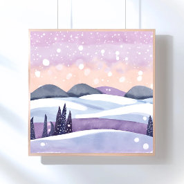 Paarse Winterheuvels Aquarel Perfect Poster