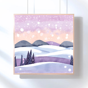 Paarse Winterheuvels Aquarel Perfect Poster