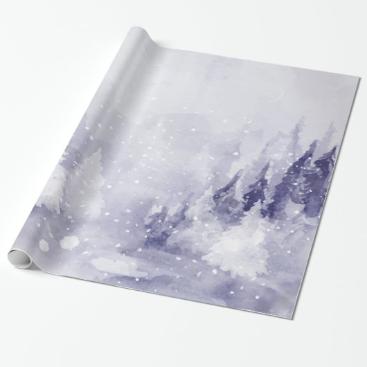 Paarse winterlandschap sneeuw cadeaupapier (Uitgerold)