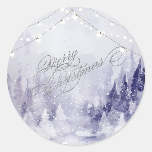 Paarse winterlandschap sneeuw ronde sticker (Voorkant)