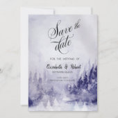 Paarse winterlandschap sneeuw save the date (Voorkant)